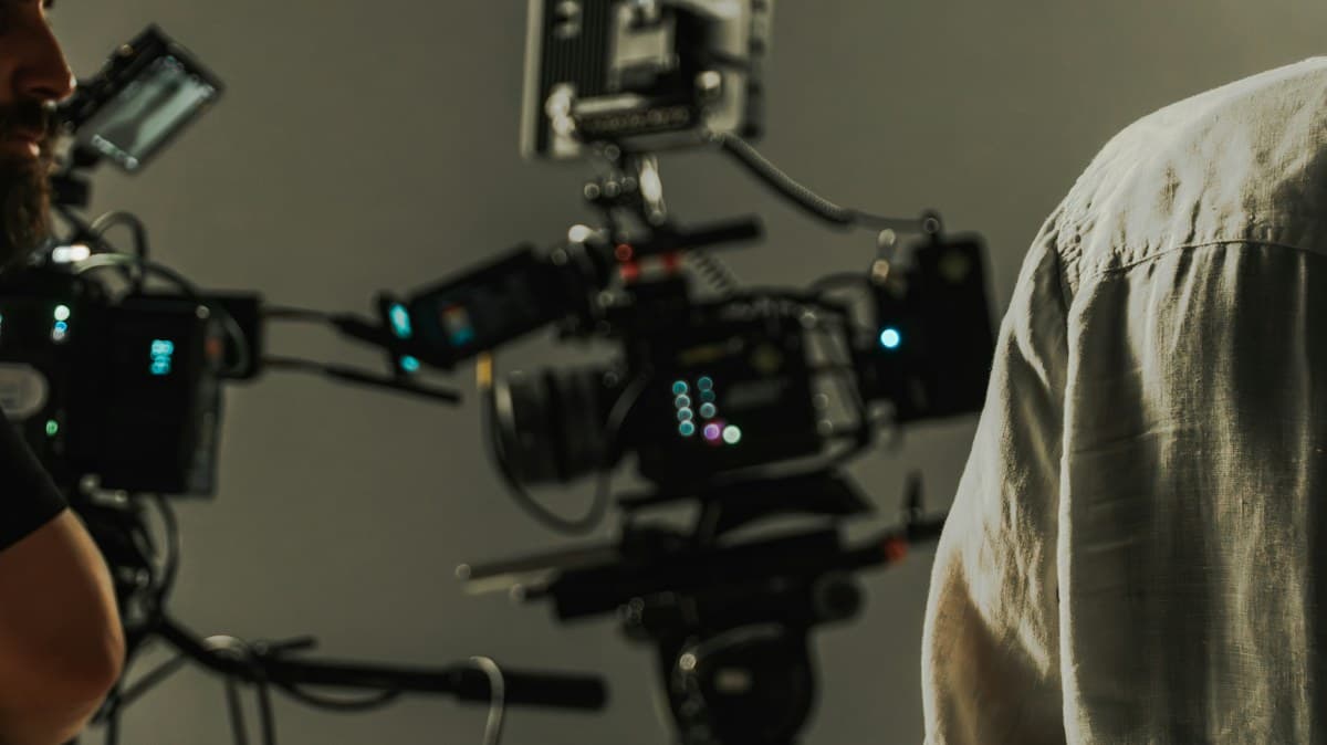 Film crew with cameras on a set